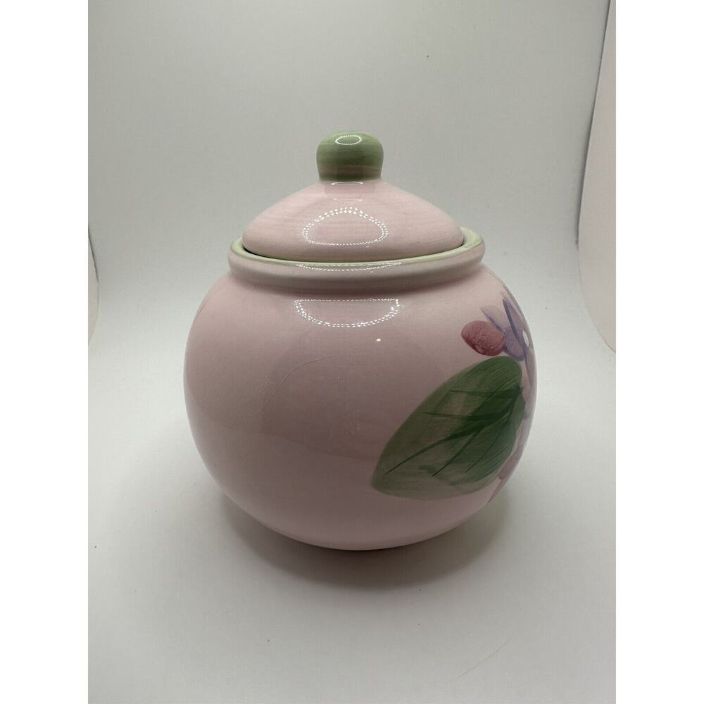 Nantucket Home Pink Hydrangea Pattern Glass Sugar Bowl With Lid Storage Jar - Picture 7 of 9
